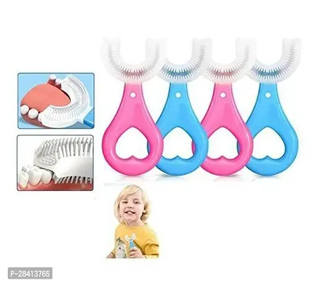 Baby U-Shaped Toothbrush Soft Silicone Tooth Brush 360 Degree Rotate Teeth Cleaning Brush 2-10 Years Child Pack Of 4-thumb0