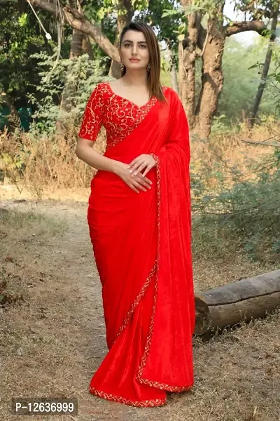 Velvet Embroidery Border Saree With Embroidery work Blouse Piece