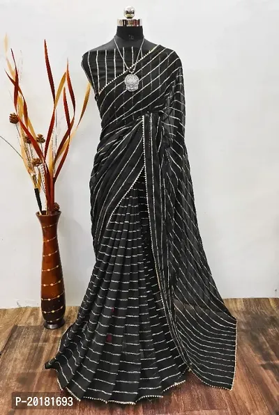 Party Wear Crochet Furr Work Georgette Saree With Blouse-thumb0