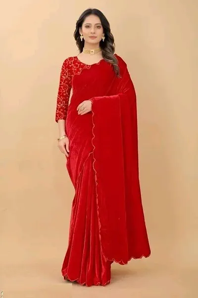 Fashion Kreza Women's Pure 9000 Velvet Saree With Unstitched Blouse Piece