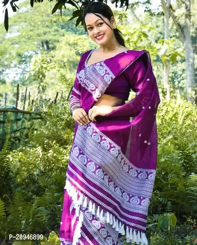 Woven Mekhela Chador Ac Cotton Saree (Purple)-thumb2