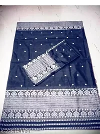 Woven Mekhela Chador Ac Cotton Saree (Navy Blue)-thumb2