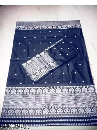 Woven Mekhela Chador Ac Cotton Saree (Navy Blue)-thumb3