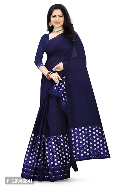 Woven Mekhela Chador Slub Cotton With Coloring Jura  Saree (Navy Blue)-thumb0