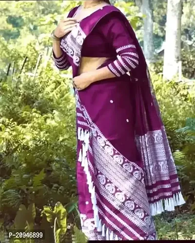 Woven Mekhela Chador Ac Cotton Saree (Purple)-thumb0