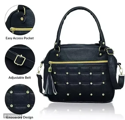Trendy Black PU Solid Sling Bags For Women