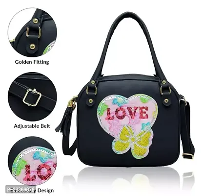 Trendy Black PU Printed Sling Bags For Women