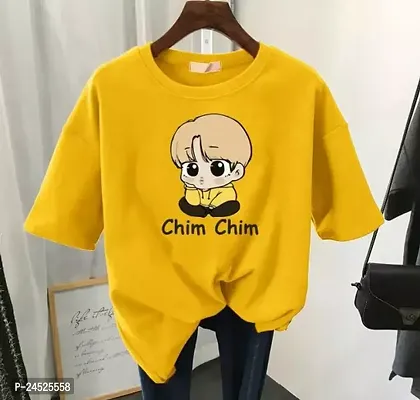 Elegant Yellow Cotton Tshirt For Women-thumb0