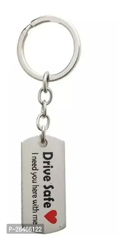 Metal Silver With Drive Safe Message Stylish Keyring For Car And Bike-thumb0