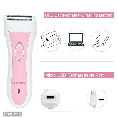 VEENOVA Rechargeable Body Hair Remover Trimmer Double Razor Shaver for Under Arms, Bikini Line, Hands and Legs For Men And Women, Hair Removal Machine For Women (Pink)