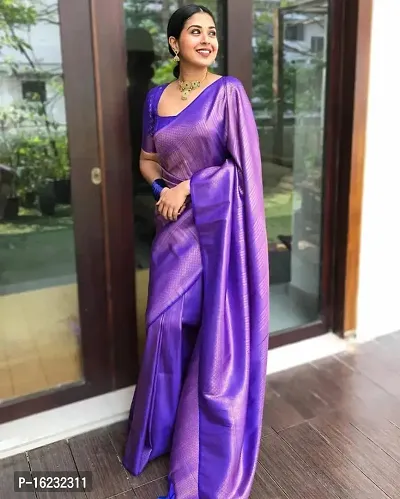 Stylish Silk Blend Purple Printed Saree with Blouse piece