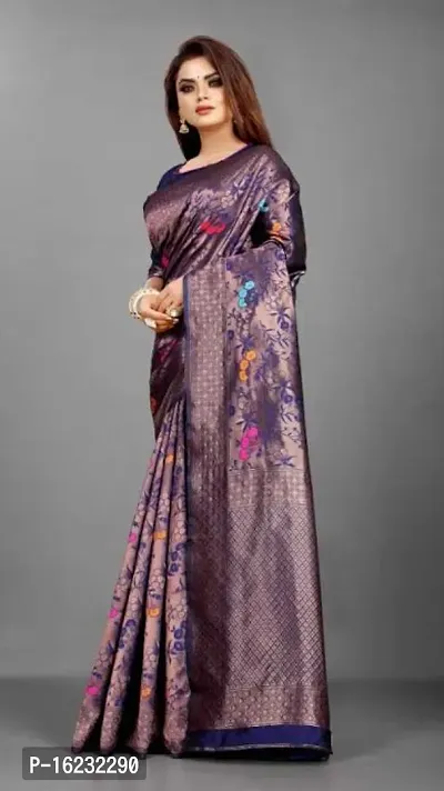 Stylish Silk Blend Purple Printed Saree with Blouse piece-thumb0