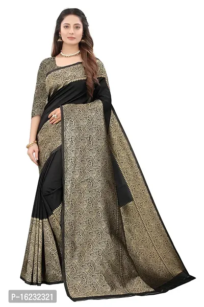 Stylish Silk Blend Black Printed Saree with Blouse piece-thumb0