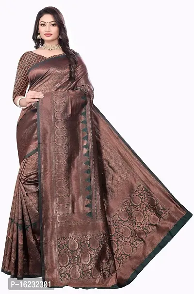 Stylish Silk Blend Green Printed Saree with Blouse piece