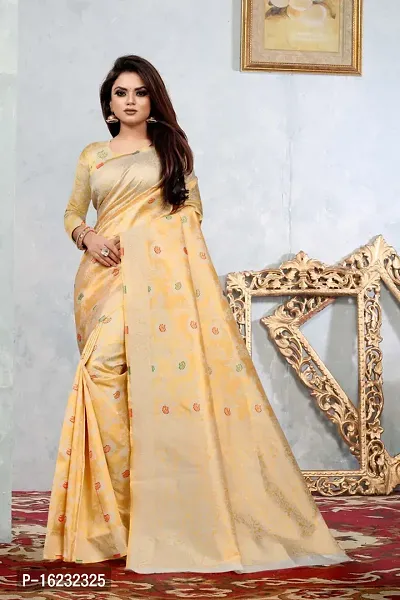 Stylish Silk Blend Beige Printed Saree with Blouse piece-thumb0