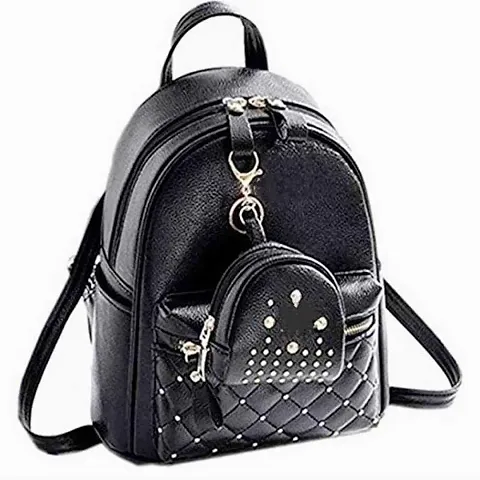 ZAXCER Mini PU Leather Backpack 2-Pieces Cute Bowknot Backpack Purse Travel Backpack Handbags Multifunctional Crossbody Shoulder Bag (Black)