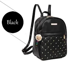 Girls PU Leather Backpack/School/College/Tution/Coaching Backpack Small Bag Multiple Zipper Pockets Mini Backpack Purse/PU Leather Teddy Keychain Women Backpack Handbag (Black)-thumb1