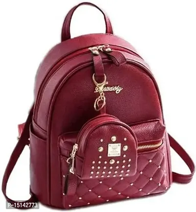 ZAXCER Mini PU Leather Backpack 2-Pieces Cute Bowknot Small Backpack Purse Travel Backpack Handbags Multifunctional Crossbody Shoulder Bag (Maroon)-thumb0