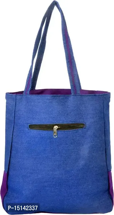 ZAXCER Women's Cotton Canvas Shoulder Bag/Tote Bag For Women, Handbag (Purple.Blue)-thumb2