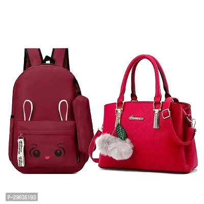 Stylish PU Solid Handbag With Bagpack For Women Pack Of 2-thumb0