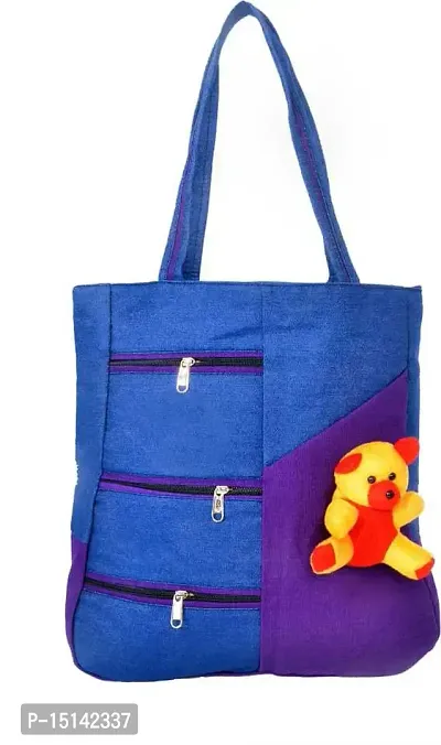 ZAXCER Women's Cotton Canvas Shoulder Bag/Tote Bag For Women, Handbag (Purple.Blue)-thumb0
