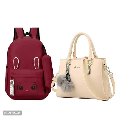 Stylish PU Solid Handbag With Bagpack For Women Pack Of 2-thumb0