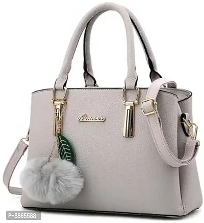 Classy Grey PU Solid Handbags for Women-thumb0
