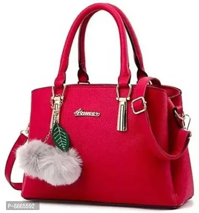 Classy Red PU Solid Handbags for Women-thumb0