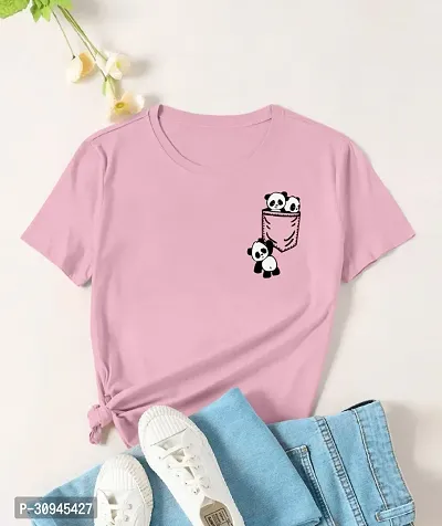 Elegant Pink Cotton Blend Printed Tshirt For Women