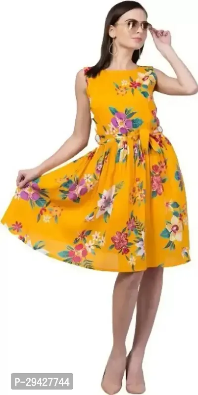 Trendy American Crepe Floral Printed Dress For Women-thumb0