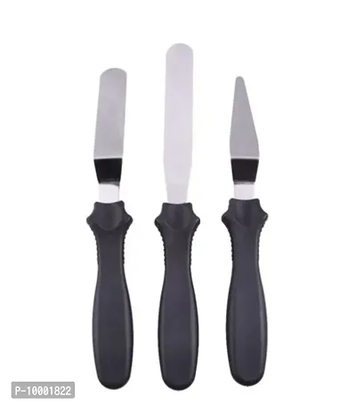 3-in-1 Multi-Function Stainless Steel Cake Icing Spatula Knife Set  3 Pcs - Multicolor