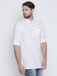 Full Sleeve White Color Short Kurta-thumb2