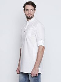 Full Sleeve White Color Short Kurta-thumb3