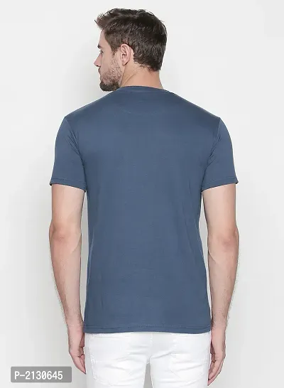 Blue Printed V-Neck Ultra Slim Fit Half Sleeve T-Shirt-thumb3