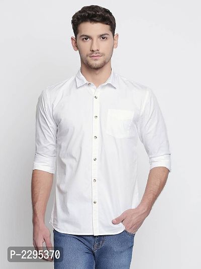 Men White Cotton Long Sleeves Slim Fit Casual Shirts