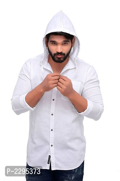 White Cotton Long Sleeves Slim Fit Hoodie Casual Shirt