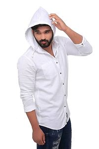 White Cotton Long Sleeves Slim Fit Hoodie Casual Shirt-thumb1