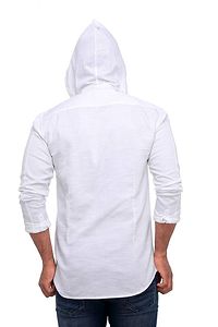 White Cotton Long Sleeves Slim Fit Hoodie Casual Shirt-thumb3