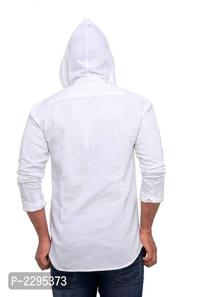 White Cotton Long Sleeves Slim Fit Hoodie Casual Shirt-thumb4