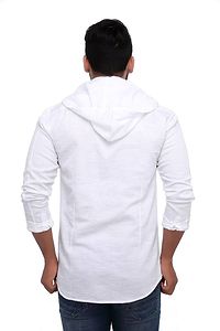 White Cotton Long Sleeves Slim Fit Hoodie Casual Shirt-thumb4