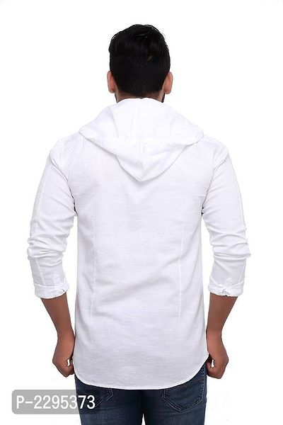 White Cotton Long Sleeves Slim Fit Hoodie Casual Shirt-thumb5