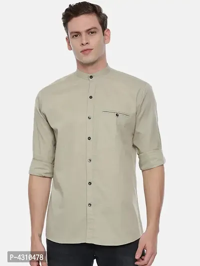Stylish Cotton Khaki Solid Long Sleeves Casual Shirt For Men-thumb0
