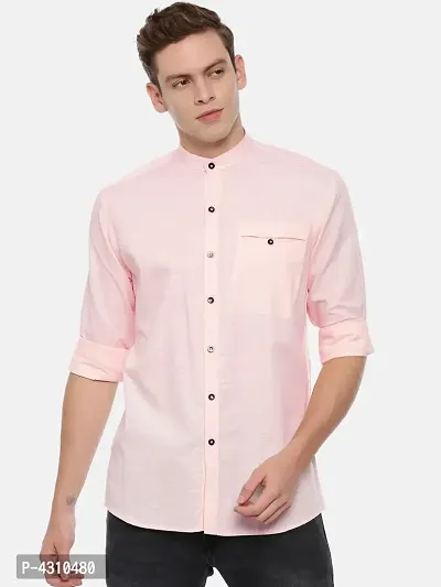 Stylish Cotton Pink Solid Long Sleeves Casual Shirt For Men