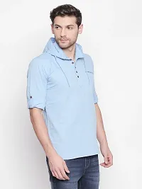 Men's Solid Casual Blue Hoodie Short Kurta-thumb1