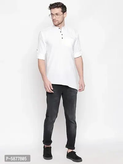 Men's Solid Casual White Short Cross Kurta-thumb5