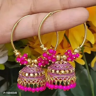 Elegant Pink Alloy Jhumkas Earrings For Women-thumb0