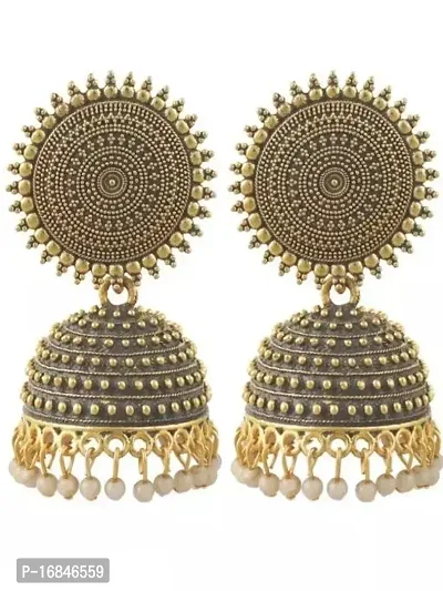 Elegant Grey Alloy Jhumkas Earrings For Women-thumb0