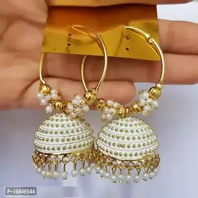 Elegant White Alloy Jhumkas Earrings For Women-thumb0