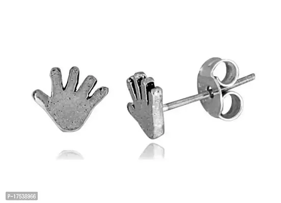 Silver Stud Genuine 925 Tiny Sterling Silver Hand Stud Earrings-thumb0