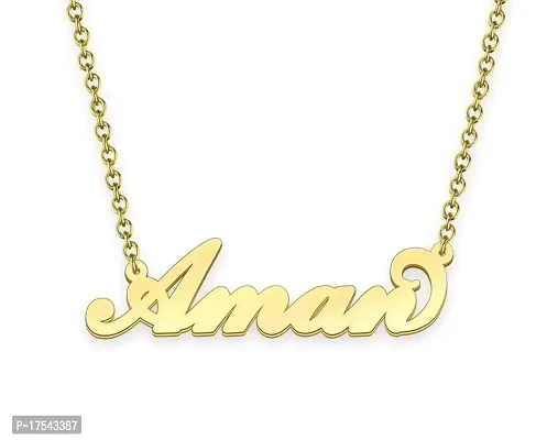 Aman Name Pendant Necklace 14K Gold Plated Brass